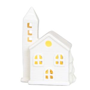 MAOMEI HOUSE Gốm sứ Đồ trang trí đèn sứ Pin nút Đèn LED Đèn ngủ hình ngôi nhà Dễ thương Tinh tế Đèn không khí Giáng sinh Phòng trẻ em