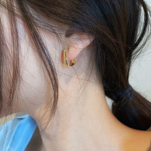 Minwen New Fashion Women Stainless Steel Glossy Stud Earrings Temperament Ladies Square Earrings Party Birthday Gift Jewelry