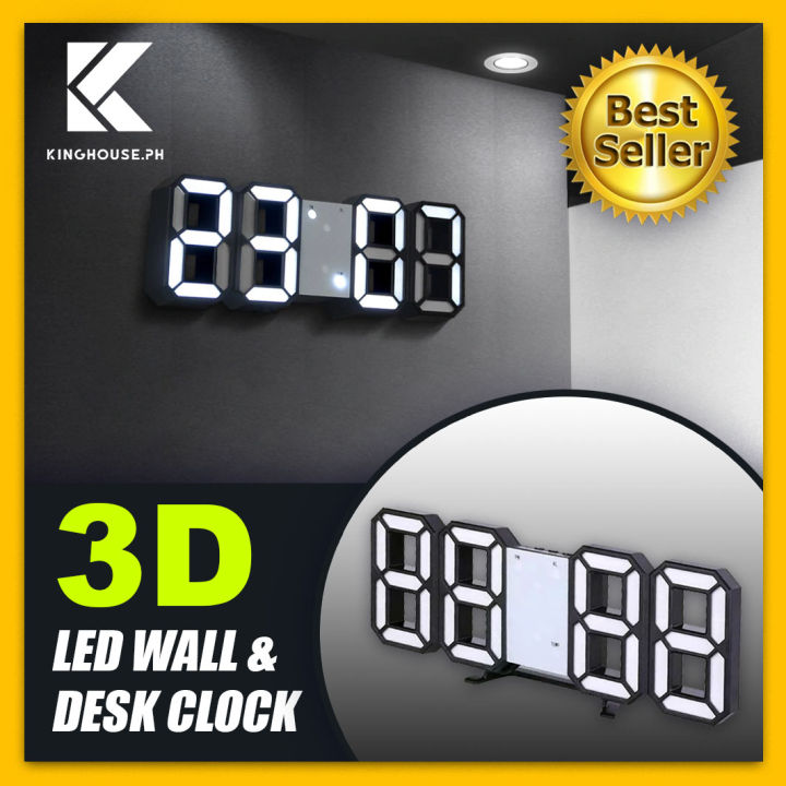12 Hour Display JCY store 3D LED Wall Clock Modern Digital Alarm Clocks Display Home ...