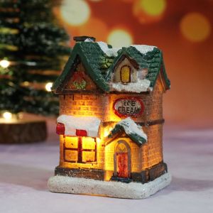 HUNIU Năm mới Trang trí nội thất Mini Thu nhỏ Bức tượng nhỏ Resin Craft Ngôi nhà làng Đèn LED Vật trang trí Trang trí giáng sinh