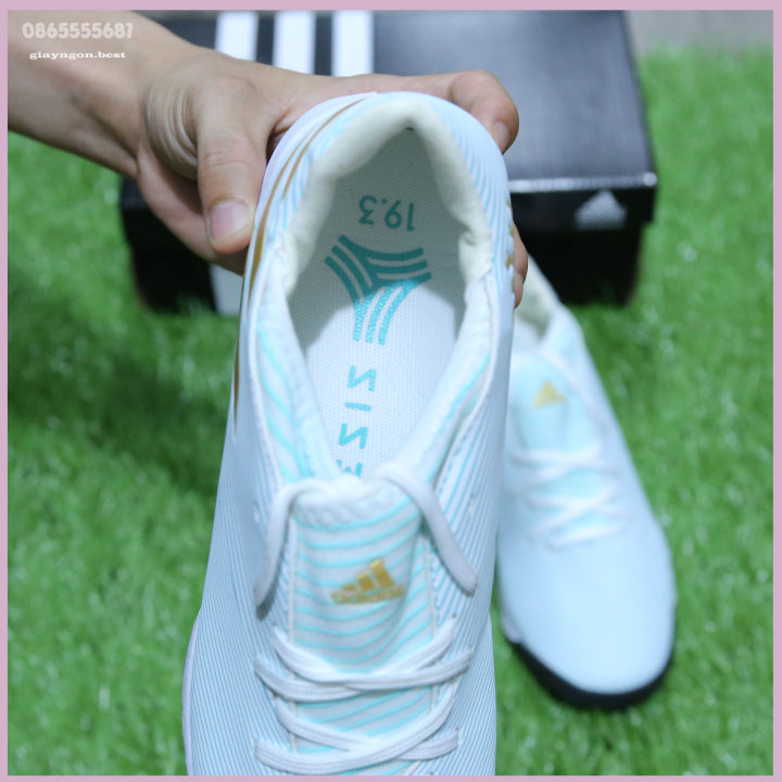 Giày Đá Bóng Nemeziz Xanh Trắng sọc Vàng TF Giày Đá Bóng Cho