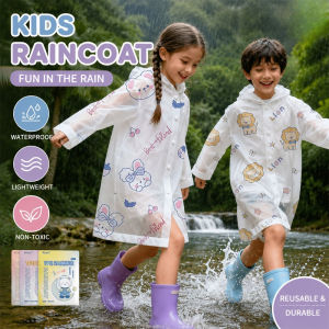 Kids Raincoat Cartoon Waterproof TPE Thickened Full Body Portable Rainwear School Travel