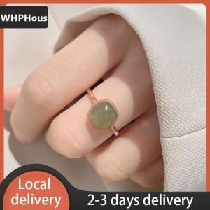 [COD] WHPHous Ship within 24 hours Vintage Artificial Jade Square Ring Autumn Winter Chinese Style Crystal Geometric Finger Ring For Women Fashion Jewelry