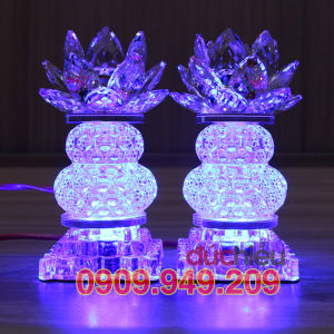 [ Hàng bao đẹp ] 2 đèn bàn thờ hoa sen pha lê trang trí bàn gia tiên  thờ phật  thờ cúng ông bà 125 - Đức Hiếu Shop