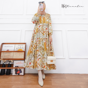 Midi Dress Rayon Premium Dress Wanita Motif Montella