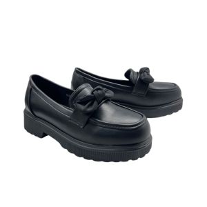 XES Elite Ladies ELC1048-A35 Chelsea Platform Chunky Loafers Heels ( Black / Almond )