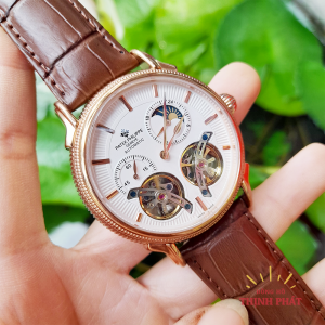 [FULLBOX] Đồng Hồ Nam P.atek Philippe 6850 Dây Da Lộ 2 Máy MoonPhase- Máy Cơ Tư Động Automatic Nhật Cao Cấp