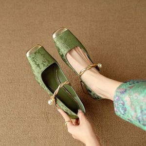 Free Shipping Chinese-Style High Heels For Women New Spring Collection Retro And Elegant Square-Toe Shallow Pumps