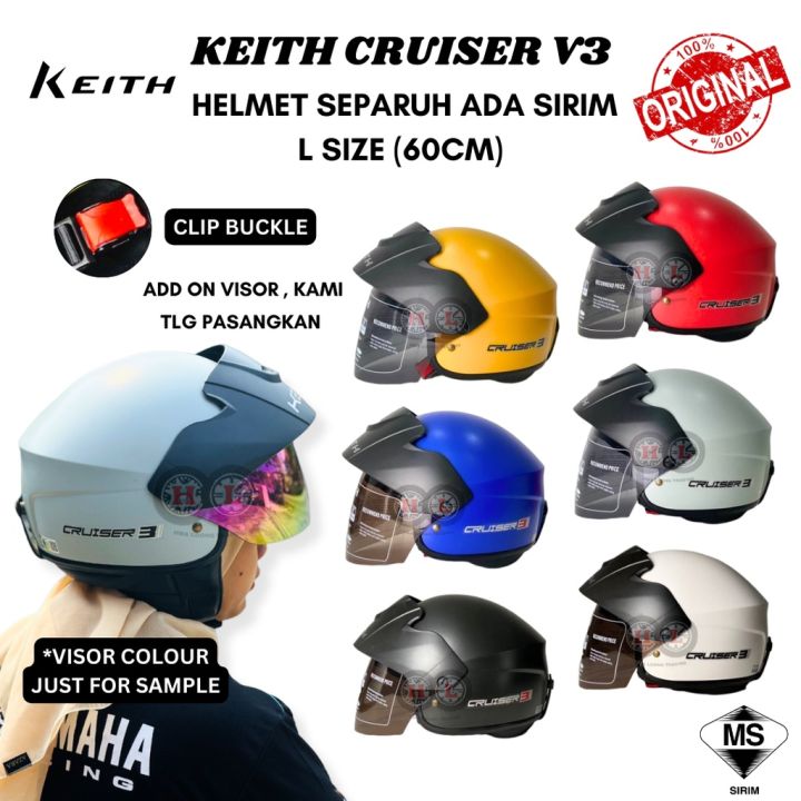 ☀KEITH CRUISER V3 Half Helmet Separuh【Free Smoke Visor】- Topi Keledar ...