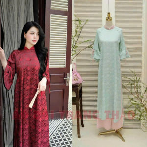 áo dài GẤM THỌ Lá cách tân tay loe phong cách thời trang trẻ trung dang xuông áo dài chụp hình