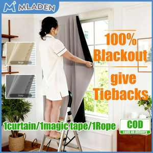 MLADEN No Punch 100% Blackout Curtains Anti-UV Full Shading Thermal Insulation Magic Tape Curtain