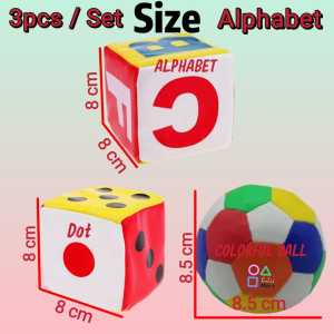 3pcs/Set Soft Toy Dice Dot Number Alphabet Colorful Ball ( Mainan Lembut Dadu Nombor Titik Abjad Bola Berwarna-warni )