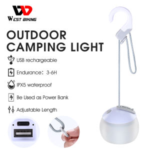 WEST Cắm Trại Đạp Xe Đèn Chống Nước Có Thể Sạc Qua USB Đèn Treo Đèn Lồng Siêu Sáng Lều Cắm Trại Ngoài Trời Đèn Lampu Đèn Ban Đêm Đèn Led Cắm Trại