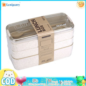 Lúa mì tự nhiên rơm hộp bento dung tích lớn lò vi sóng an toàn ăn trưa hộp hộp đựng thức ăn với tái sử dụng dao kéo