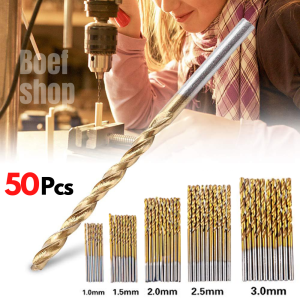 MATA BOR SET KOMPLIT 50 PCS POWER DRILL BITS TITANIUM ALAT BOR UKIR PAHAT KAYU BESI PLASTIK ALUMUNIUM