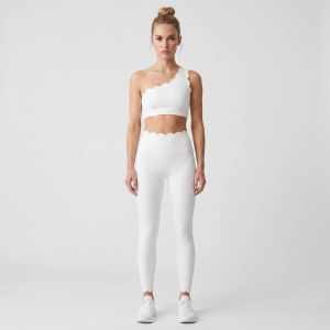 Women One Shoulder Wave Trim Yoga 2 Piece Set Padded Sports Bra High Waist Leggings Workout Activewear Gym Pilates Outfit2026