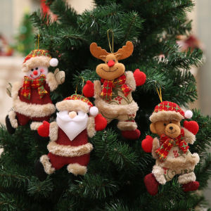 【TaroBall】2021 Cute Xmas Plush Santa Claus Doll Ornaments Toys Christmas Tree Pendants Hanging Party Desktop Decor Christmas Decorations for Home Kid Gift