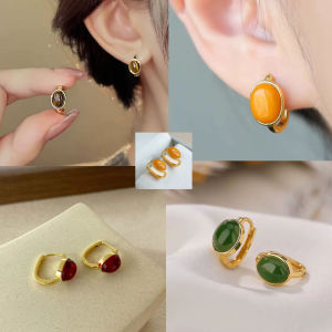 Fashionable Ring Gift 多色椭圆耳环女 新款个性小巧精致耳扣小众设计感复古独特耳饰