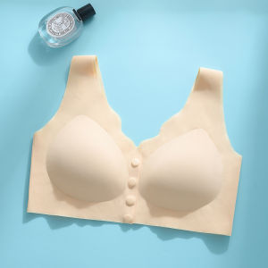 Plus size mom comfortable thin front buckle bra summer ice silk smocked