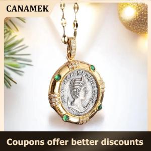 【 CANAMEK 】 Fashion Ancient Coin Wealth Goddess Portrait Round Shape Pendant Necklace For Women Jewelry Accessories Gifts