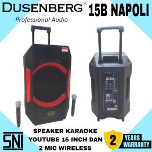 SPEAKER PORTABLE KARAOKE YOUTUBE 15 INCH DUSENBERG NAPOLI DAN 2 MIC WIRELESS