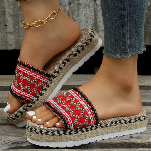 [Free Shipping] New Women’S Wedge Sandals With A Fish-Mouth Design Featuring A Woven Jute Strap Thick Sole And Comfortable Platform Style