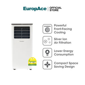 EuropAce Portable Air Conditioner 9000BTU | EGAC12E6ION | Silver Ion Air Filtration Energy Saving Cooling & Dry Mode 24H Timer White 1 Year warranty