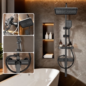 Shower Set LED Digital Display Copper Faucet Bathroom Hot and Cold Shower Head Piano Shower Rain Shower