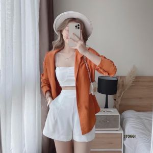 (ST05) Set áo dây croptop quần short áo khoác ngoài 3 món đi chơi du lich đủ màu sắc