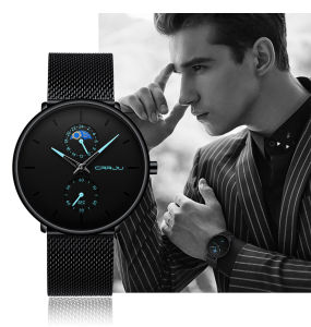 CRRJU Jam Tangan Pria Fashion Jam Kuarsa Jam Tangan Olahraga Baja Ultra Tipis Tahan Air