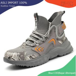 Prelesty Sepatu Safety Boots Pria Ujung Besi Touring Kerja Proyek Ringan Nyaman Olahraga  Outdoor Shoes Lapangan Keren 387