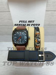 TOP WATCH 88 !! Jam TangaN Pria / Cowok Chorono Off Tali Kulit Tanggal Aktif Full Set Di Foto Dapat Box Jam Tangan Gelang Wanpis Tali cadangan Atau Karet / Rubber