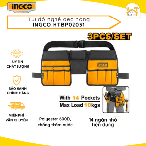 Túi đeo lưng đeo hông đựng dụng cụ đồ nghề cho thợ điện nước xây dựng INGCO HTBP02031 polyester 600D