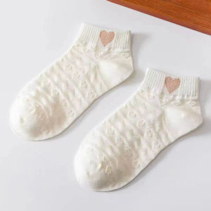 【PrettySet】2022 New 5 Pairs Bear Women Socks Female Hollow Socks Spring and Summer Korean Girls Japanese Cute Ins Tide White Girls Socks