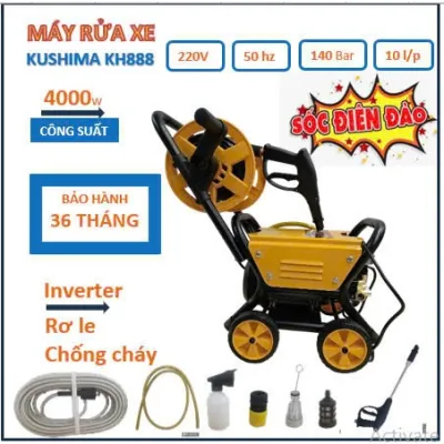 Máy Rửa Xe Công Nghiệp Kushima Công Suất Lớn Tầm Phun Xa 10M Xịt Rửa Ô Tô Xe Máy Chuồng Trại_KH889