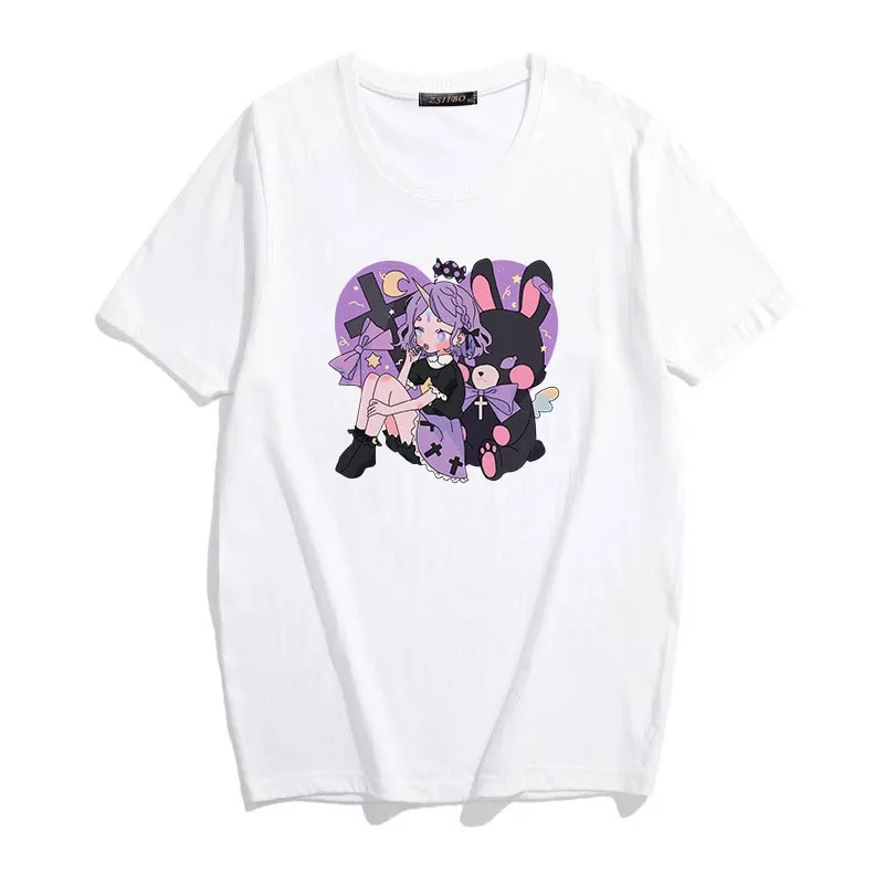 Short-sleeved anime kawaii clothes spring and autumn hip-hop Japanese  female loose Harajuku female T-shirt girl clothes