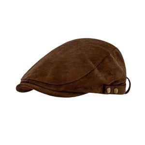 PWD0442 Ấm áp Mũ beret da lộn Nút kim loại thon gọn Mũ Newsboy Phong cách Anh. Có thể điều chỉnh. Mũ nồi họa sĩ Phụ nữ