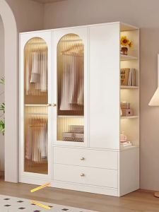 Solid Wood Wardrobe Simple Cream Style Bedroom Home Furnishings Wardrobe Bedside Table Storage Cabinet