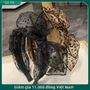 QK FA ✨ Cổ điển báo in hairband cho phụ nữ cô gái thời trang handmade Gọng rộng Bow tóc Hoop lưới tóc Bow Headband tóc phụ kiện