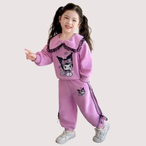 Christmas gifts Halloween Cartoon Anime Sanrio Girls Autumn Lapel Hoodie Kuromi New Kawaii Fashion Sweet Sportswear Set Comfortable Sweatshirt Sweatpants