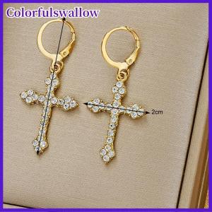 Colorfulswallow New Rhinestone Zircon Chéo Mặt Dây Chuyền Bông Tai Cho Phụ Nữ Hàn Quốc Thời Trang Drop Hoop Bông Tai Sinh Nhật Đảng Trang Sức Quà Tặng