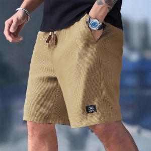 2026 Summer Mens Waffle Texture Casual Sports Beach Shorts Quick Dry Trendy Versatile Bermuda Shorts Streetwear Lightweight2026