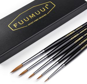 Kolinsky Sable Miniature Watercolour Brushes 5Pcs Fuumuui Professional Detail Paint Brushes for Watercolour Gouache Miniature Models Face Painting - Round #00000 00 0 1 3