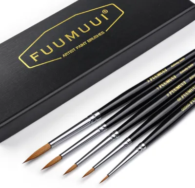 Kolinsky Sable Miniature Watercolour Brushes 5Pcs Fuumuui Professional Detail Paint Brushes for Watercolour Gouache Miniature Models Face Painting - Round #00000 00 0 1 3