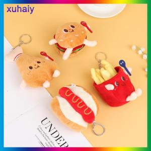 xuhaiy 1PC อาหารตุ๊กตาพวงกุญแจแฮมเบอร์เกอร์ร้อนสุนัขฝรั่งเศสทอดตุ๊กตาตุ๊กตาจี้ของเล่น