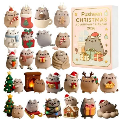 Christmas Tree Ornament Christmas Advent Calendar 24 Days Holiday Advent Calendar with 24 Mini Highland Cow Cat Green Elf Figures – Cute Collectible Countdown Decor for Home Party Christmas Gifts