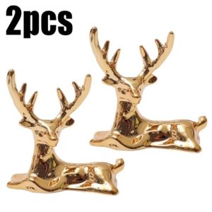 2Pcs Golden Mini Deer Car Ornament DIY Home Office Desktop Elegant Elk Figurine Dashboard Decoration Auto Interior Accessories