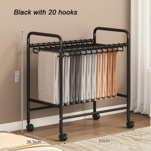 Pants Storage Rack with 20 hooks Wheeled Floor-standing Movable Trouser Racks Clothes Hangers Multi-functional Wardrobe Hanging Iron Trouser Skirt Rack Storage