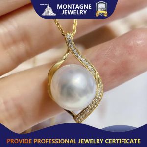 Montagne Jewelry 18k Gold Pendant for women Elegant Design Fine Jewellery Natural 12.5mm White Pearl Pendant Gold Necklace