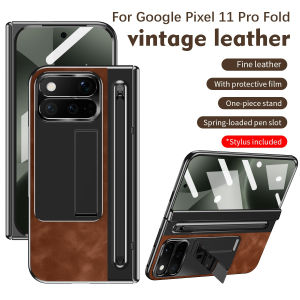 For Google Pixel 11 Pro Fold Case Luxury Leather Hard With Stand tempered glass Film fall protection Protective Back Cover
